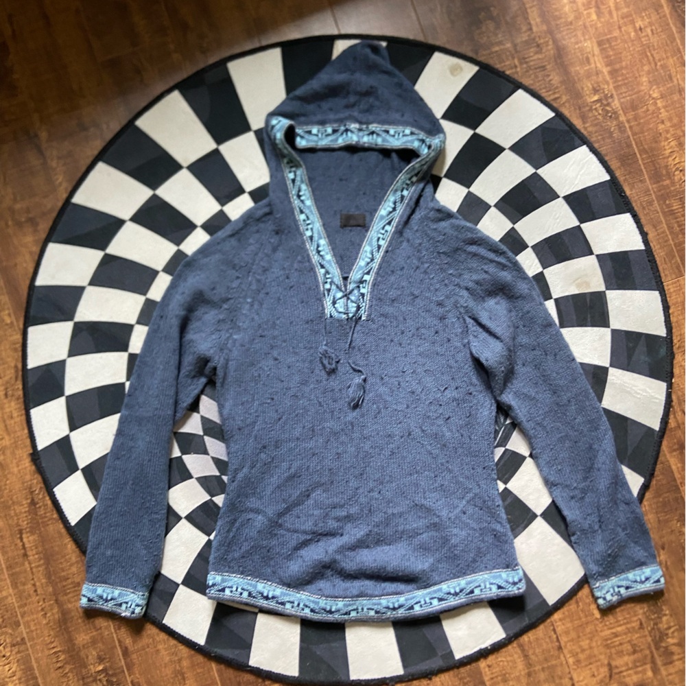 Alpaca knit hooded sweat soft dusty navy blue